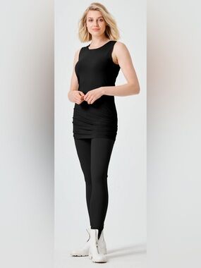 Planet by Lauren G Cotton Lycra Ruched Tank in Black, Size 1